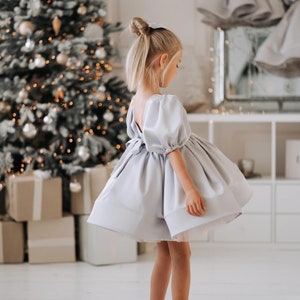 Ivory Satin dress, White Flower Girl dress, First Birthday dress, Ivory Girl Dress, Princess dress, Toddler party dress, Fancy dress girl image 4