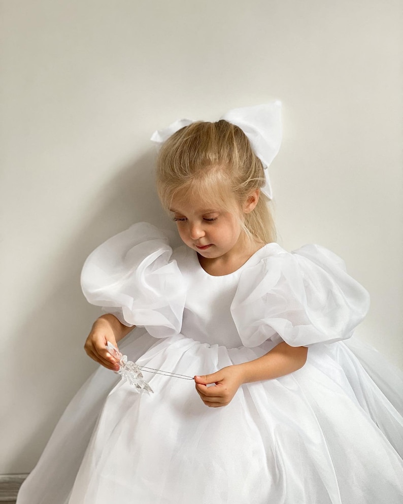 White Organza dress, White Flower Girl dress, First Birthday dress, Ivory Girl Dress, Princess dress, Toddler party dress, Fancy dress girl image 7