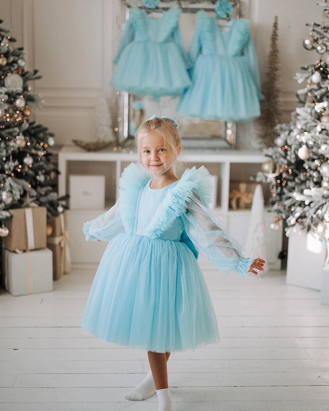 Blue Girl Tulle Dress Baby Blue Dress First Birthday Outfit Blue Girl