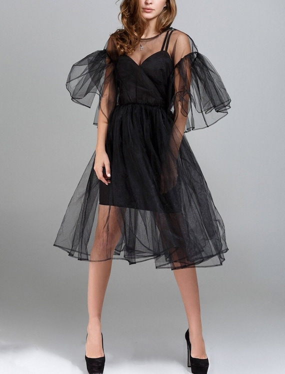 Gorgeous Black Tulle Dress Black Double Back Slip Dress Woman - Etsy