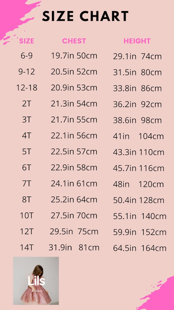Size chart for baby girl clothes sale