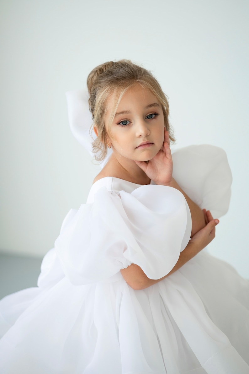 White Organza dress, White Flower Girl dress, First Birthday dress, Ivory Girl Dress, Princess dress, Toddler party dress, Fancy dress girl image 5