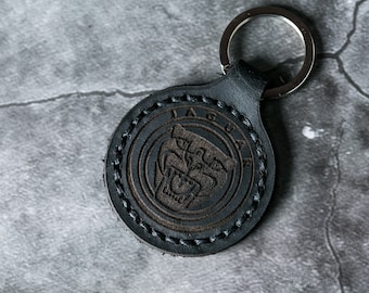 KC1540.JAG AUTHENTIC For JAGUAR Key Ring Black Leather Rectangular Keychain
