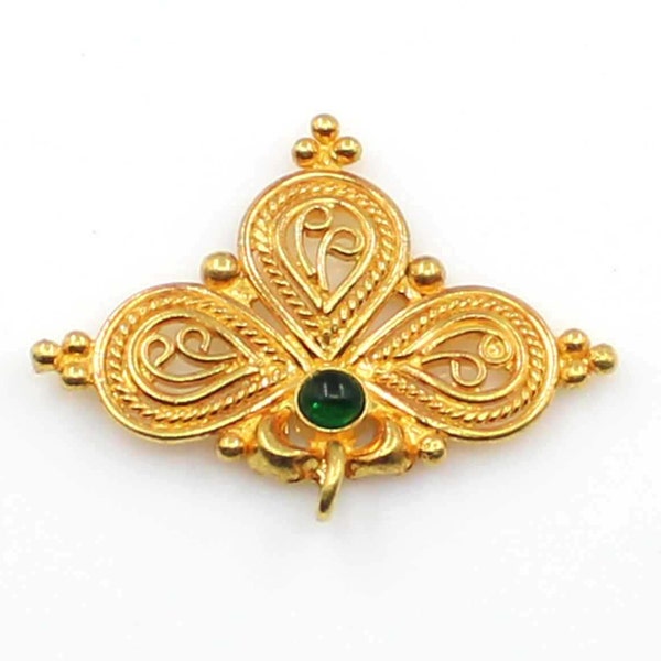 18Karat Gold Handmade Pendant,Emerald Stone Leaf Gold Charms,Jewelry component