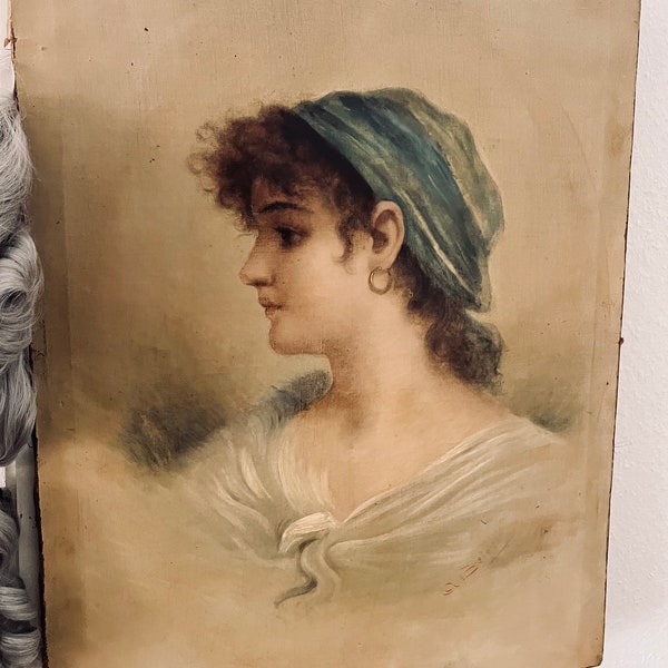 Soo wonderful Oilpainting young French lady brocante,france,ca 1910,A.BELOT