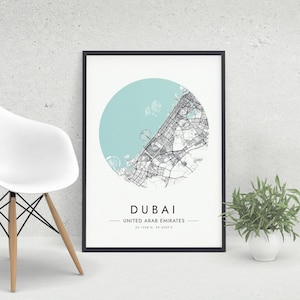 Impression de carte de Dubaï, affiche d'art de carte de la ville de Dubaï, Émirats arabes unis, art mural imprimable minimal, cadeau de voyage personnalisé, téléchargement numérique