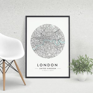 Impressão de mapa de Londres, pôster de arte de mapa da cidade de Londres, Reino Unido, arte de parede minimalista para impressão, presente de viagem personalizado, DOWNLOAD DIGITAL