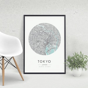 Impresión de mapa de Tokio, póster de arte de mapa de la ciudad de Tokio, Japón, arte de pared imprimible minimalista, regalo de viaje personalizado, DESCARGA DIGITAL