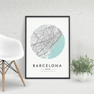 Impression de carte de Barcelone, affiche d'art de carte de la ville de Barcelone, Espagne, art mural imprimable minimal, cadeau de voyage personnalisé, téléchargement numérique