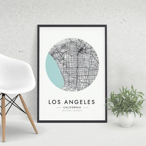 Impresión de mapa de Los Ángeles, póster de arte de mapa de la ciudad de Los Ángeles CA, arte de pared imprimible minimalista, regalo de viaje personalizado, DESCARGA DIGITAL
