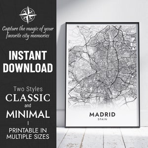 Impression de la carte de Madrid | Carte de la ville de Madrid, Espagne | Poster personnalisé | Carte imprimable | Cadeau personnalisé | TÉLÉCHARGEMENT NUMÉRIQUE INSTANTANÉ