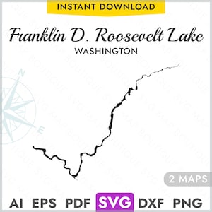 Franklin D Roosevelt Lake Washington SVG Karte Form Silhouette, Vektor Seekarte Laserschneiden Gravur Gravur Cricut, Glowforge, CNC, pdf, dxf, eps