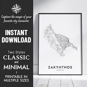 Zakynthos Karte Drucken | Zakynthos, Griechenland Stadtplan Kunst | Personalisiertes Poster | Druckbare Karte | Personalisiertes Geschenk SOFORTIGER DIGITALER DOWNLOAD