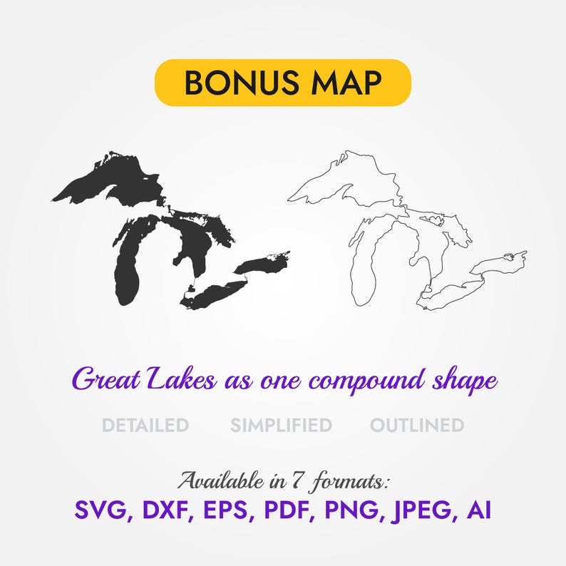 Great Lakes SVG Maps, 6 Maps Bundle Silhouette Shapes, Great Lakes