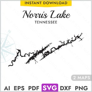 Norris Lake Tennessee SVG Map Shape Silhouette, Vector Lake Map Laser Cutting Engraving Cricut, Glowforge, CNC, pdf, dxf, eps, png