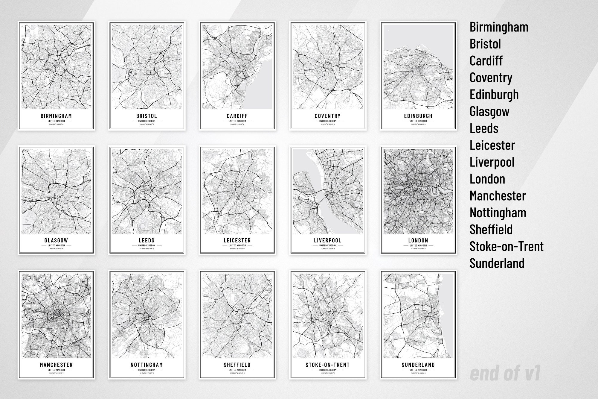 UK City Street Maps, Print Art, Modern Wall Art, Custom City Map