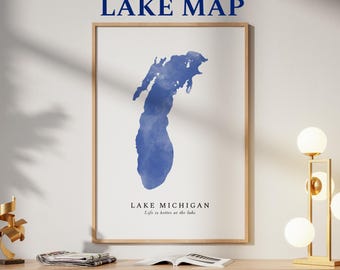 Watercolor Lake Map, Personalized Lake House Wall Art, Vacation Home Decor, Custom Silhouette Map