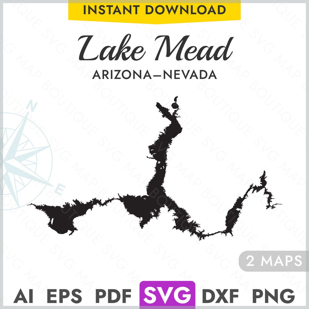 Lake Mead Map SVG: Arizona Nevada Vector Silhouette (digital Download ...