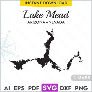 Lake Mead Arizona Nevada SVG Karte Form Silhouette, Vektor See Karte Laserschneiden Gravur Gravur Cricut, Glowforge, CNC, pdf, dxf, eps, png