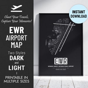 Newark Liberty Internationaler Flughafen | EWR Airport Karte | Newark, New Jersey | Druckbare Karte | Reise Poster | Pilot Geschenk | Sofort Download