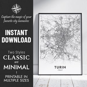 Impresión de mapas de Turín / Arte del mapa de la ciudad de Turín, Italia / Turín, Italia / Póster personalizado / Mapa imprimible / Regalo personalizado / DESCARGA DIGITAL INSTANTÁNEA