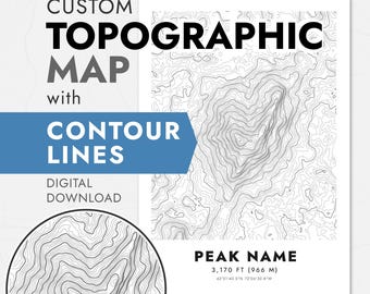 Custom Mountain Contour Map: Topographic Lines Art Print (Digital Download)