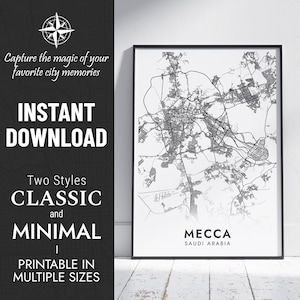 Impressão do mapa de Meca de <br> Entrega Rápida? Arte do mapa da cidade de Meca, Arábia Saudita | Meca | pôster personalizado | Mapa para impressão | Presente personalizado | DOWNLOAD DIGITAL INSTANTÂNEO