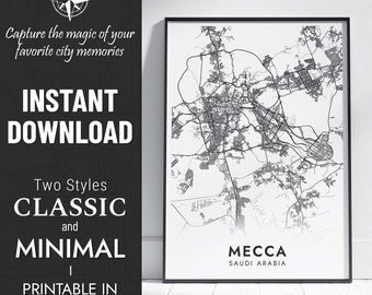 Mecca Map Print | Mecca, Saudi Arabia City Map Art | Makkah | Custom Poster | Printable Map | Personalized Gift | INSTANT DIGITAL DOWNLOAD