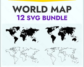 World Map SVG Clipart Bundle: Silhouette, Outline (Digital Download)
