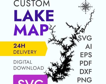 Benutzerdefinierte Seekarte svg Umriss Seekarte Form Vektor svg Seekarte Laserschnitt Gravur Boot Seehaus SVG, DXF, PNG, jeder See!
