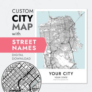 Custom City Map Prints with Street Names, City Map Poster with Street Labels, City Print Wall Art, Personalized City Map, Printable Map