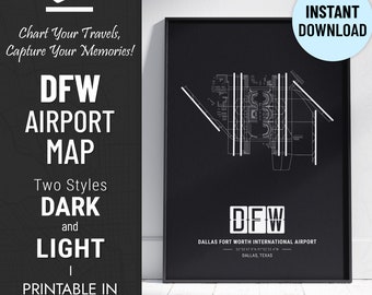 DFW Airport Map Print: Dallas Fort Worth International (Digital Download)