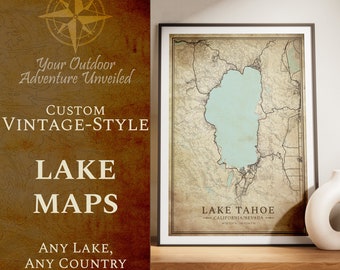 Custom Vintage Lake Map Art: Personalized Lake House Decor (Digital Download)