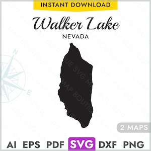 Walker Lake Nevada SVG Karte Form Silhouette, Vektor See Karte Laserschneiden Gravur Gravur Cricut, Glowforge, CNC, pdf, dxf, eps, png