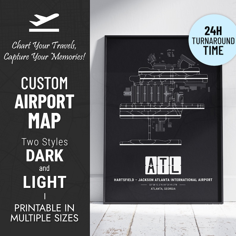Custom Airport Map | Digital Airport Diagram | Minimalist Design | Pilot Gift | Airport Code | Personalized Print | Aviation Décor