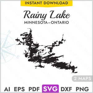 Rainy Lake Minnesota, Ontario SVG carte forme Silhouette, vecteur lac carte découpe laser gravure Cricut, Glowforge, CNC, pdf, dxf, eps, png