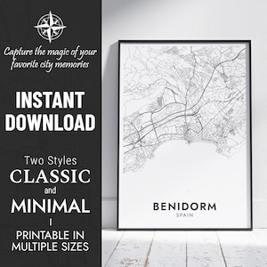 Benidorm Karte Drucken | Benidorm, Spanien Stadt Karte Kunst | Personalisiertes Poster | Druckbare Karte | Personalisiertes Geschenk SOFORTIGER DIGITALER DOWNLOAD