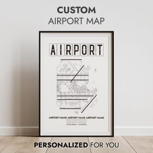 Custom Airport Map Print, Any Airport Diagram, Pilot Gift, Aviation Decor, Personalized Travel Poster, Digital Download, Airport Code Art