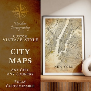 Mapa da cidade em estilo vintage, impressão personalizada do mapa da cidade, mapa de ruas, arte para presente com impressão da cidade, pôster da cidade em estilo antigo, arte do mapa, arte da parede, download digital