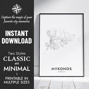 Mykonos Karte Drucken | Mykonos, Griechenland Karte Kunst | Benutzerdefiniertes Poster | Insel Mykonos | Druckbare Karte | Personalisiertes Geschenk SOFORTIGER DIGITALER DOWNLOAD