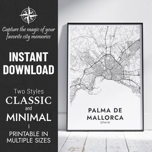 Impression de carte de Palma de Majorque | Carte de la ville de Palma de Majorque, Espagne | Poster personnalisé | Carte imprimable | Cadeau | TÉLÉCHARGEMENT NUMÉRIQUE INSTANTANÉ