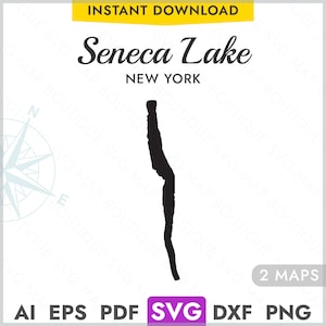 Seneca Lake New York SVG Karte Form Silhouette, Vektor See Karte Laserschneiden Gravur Gravur Cricut, Glowforge, CNC, pdf, dxf, eps, png