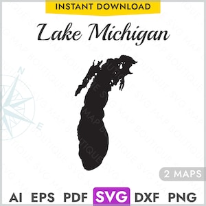 Lake Michigan SVG Map Shape Silhouette Great Lakes , Vector Lake Map Laser Cutting Engraving Cricut, Glowforge, CNC, pdf, dxf, eps, png