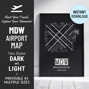 Midway Internationaler Flughafen | MDW Airport Karte | Chicago, IL | Druckbare Karte | Reise Poster | Pilot Geschenk Kunst | Sofort Download