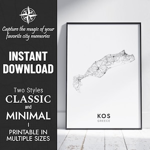 Kos Karte Drucken | Kos, Griechenland Stadt Karte Kunst | Personalisiertes Poster | Insel Kos | Druckbare Karte | Personalisiertes Geschenk SOFORTIGER DIGITALER DOWNLOAD