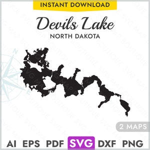 Teufels See North Dakota SVG Karte Form Silhouette, Vektor See Karte Laserschneiden Gravur Gravur Cricut, Glowforge, CNC, pdf, dxf, eps, png