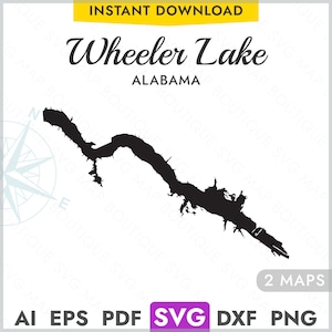 Wheeler Lake Alabama SVG kaart vorm silhouet, Vector Lake kaart lasersnijden gravure Cricut, Glowforge, CNC, pdf, dxf, eps, png