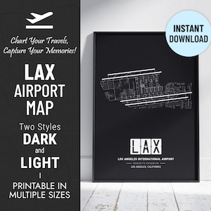 Los Angeles Internationaler Flughafen | LAX Airport Karte | Los Angeles, Kalifornien | Druckbare Karte | Pilot Geschenk Kunst | SOFORTIGER DOWNLOAD