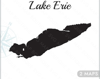 Silueta de mapa SVG del lago Erie de los Grandes Lagos, mapa vectorial del lago, corte láser, grabado, Cricut, Glowforge, CNC, PDF, DXF, EPS, PNG