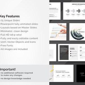 Key Features:

✔️ 75 Unique Slides
✔️ Powerpoint fully animated slides
✔️ Layouts based on Master Slides
✔️ Minimalist, clean design
✔️ Full HD (16:9 ratio)
✔️ Fully and easily editable content
✔️ 100% Vector Objects and Icons
✔️ Free Fonts